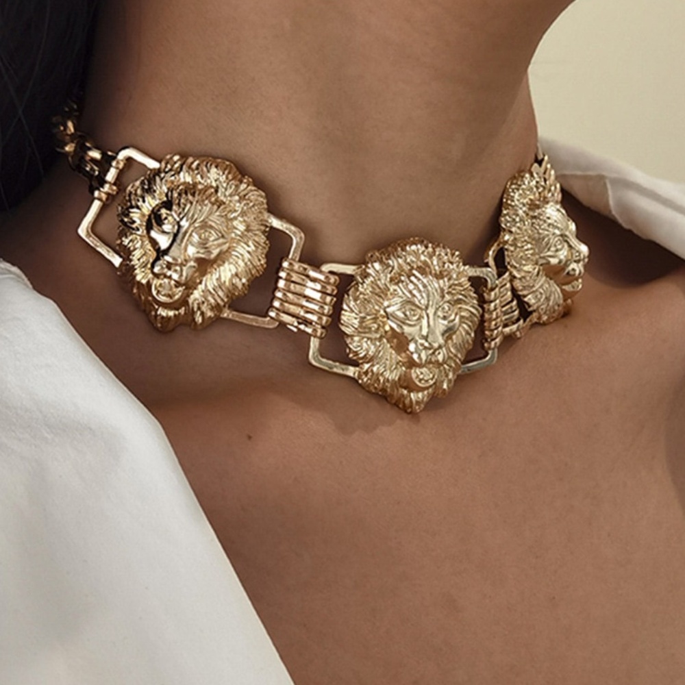 Lion Choker Necklace Gold Plated